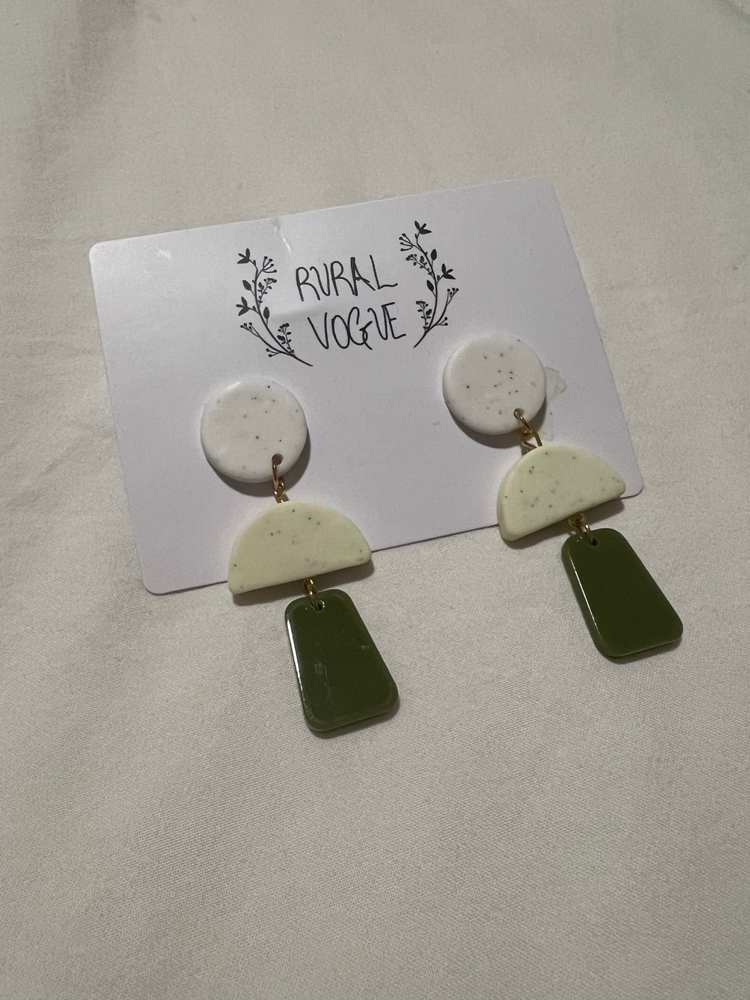 Green / Beige Dangle Earrings